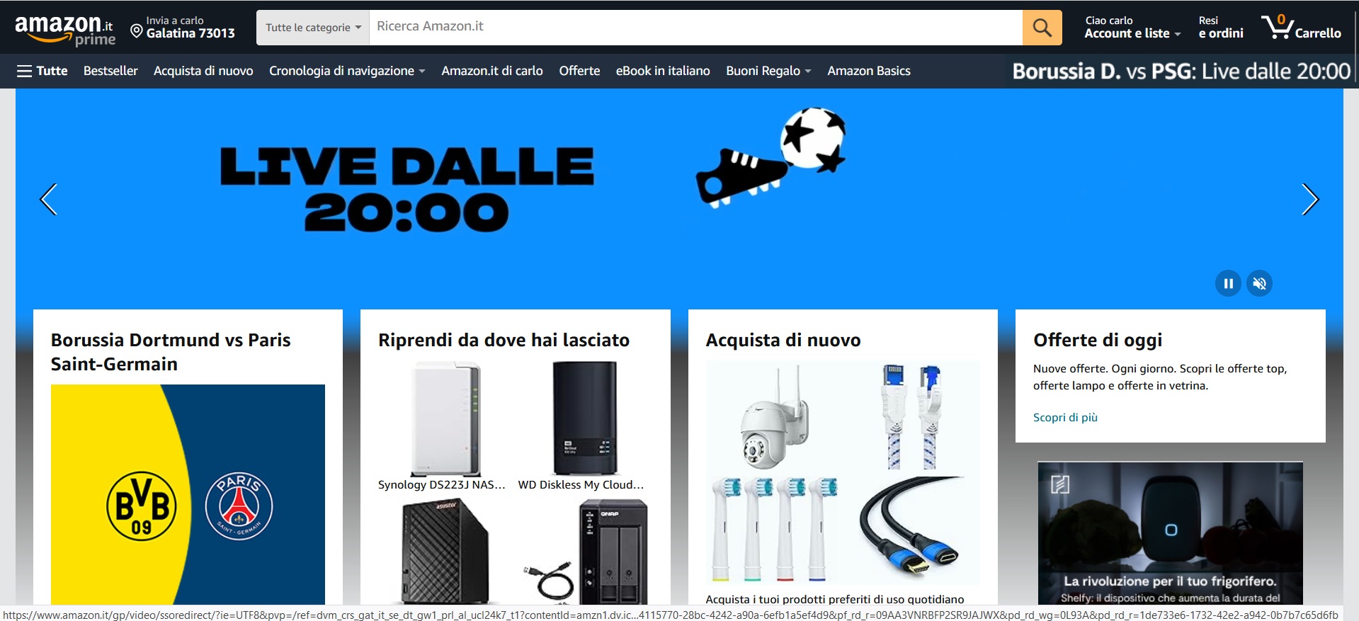 Homepage di Amazon