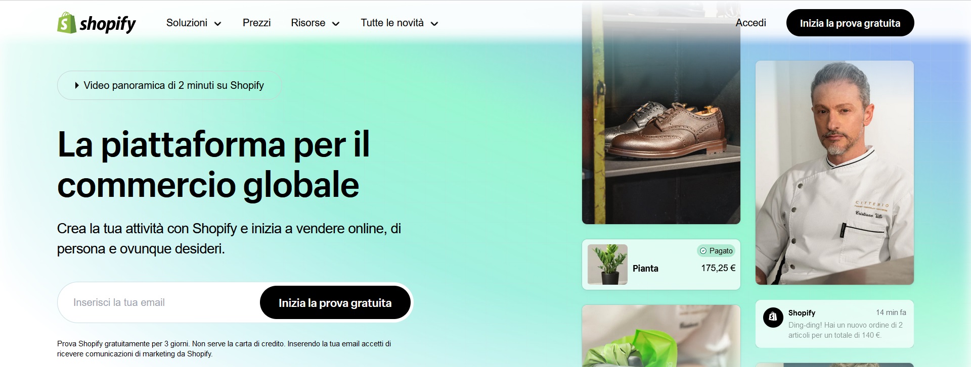 Homepage di Shopify